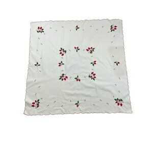 Vintage Madeira Strawberry Embroidered Tablecloth 30x32